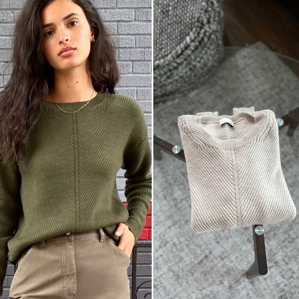 Aritzia Wilfred Free Merino Wool Knit Beige Isabelli Sweater Cottagecore Size S